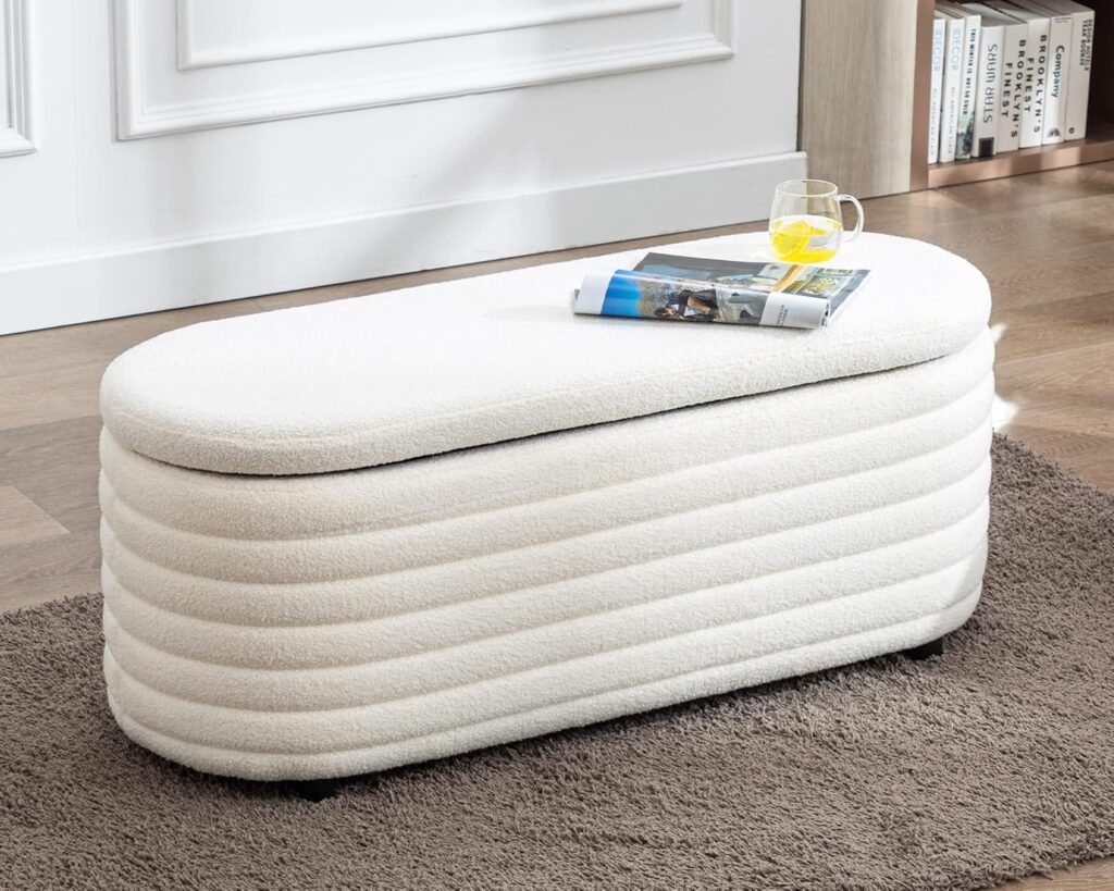 boucle fabric Storage ottoman bench