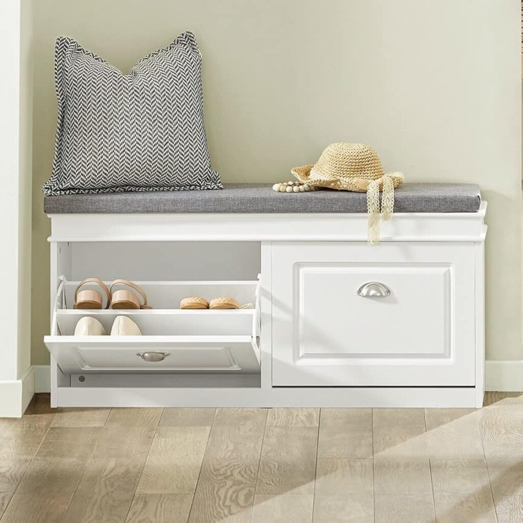 narrow shoe storage bench for small entryway