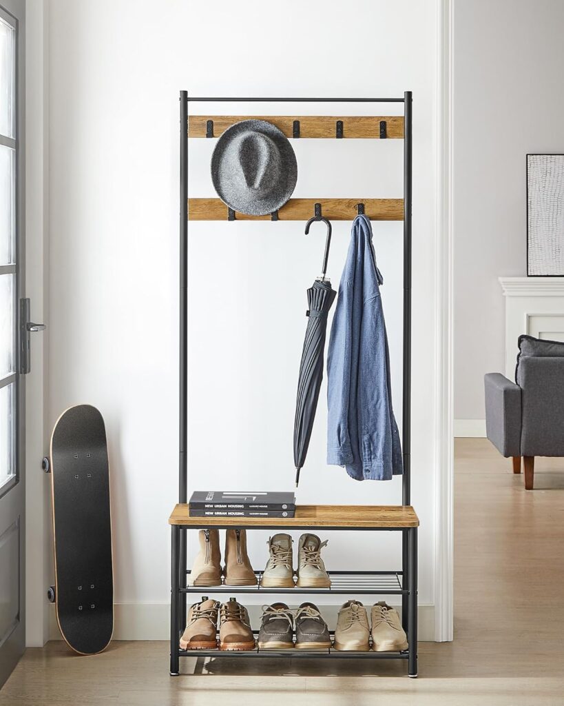small entryway hall tree with shoe storage