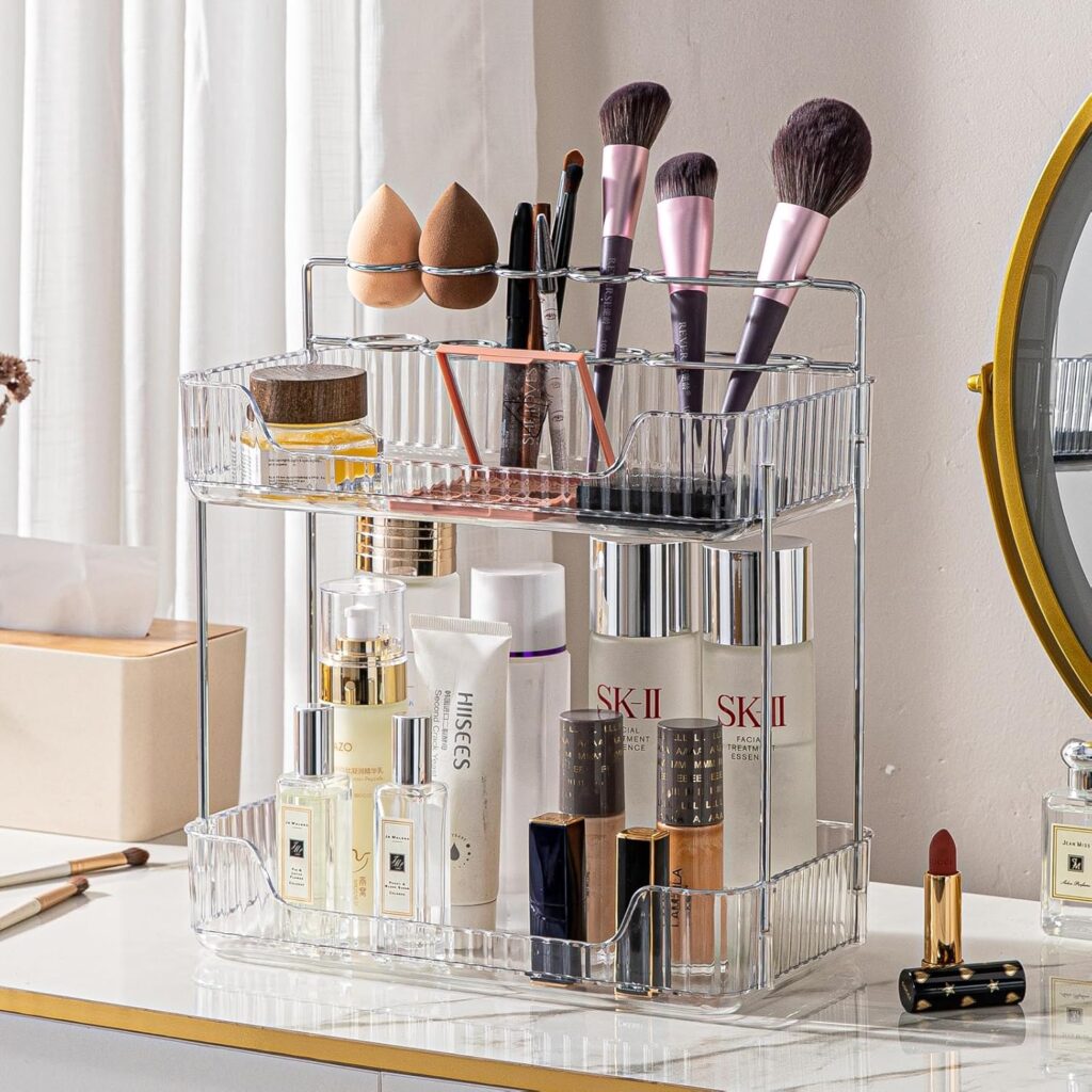 2-tier space-saving acrylic makeup holder