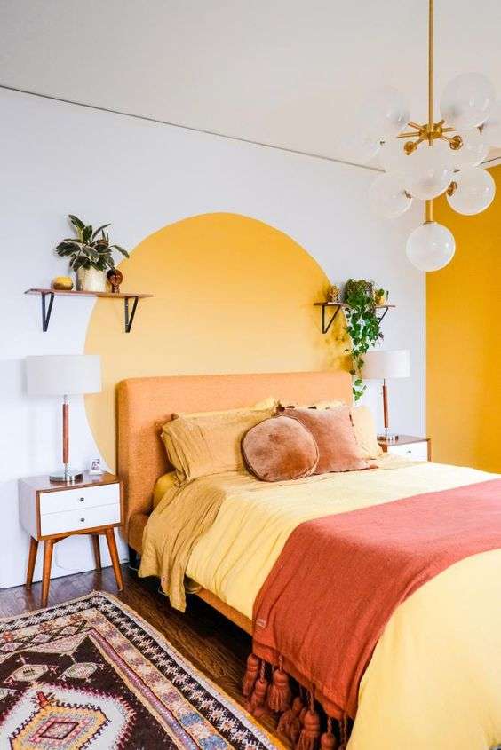 circle paint headboard in bedroom