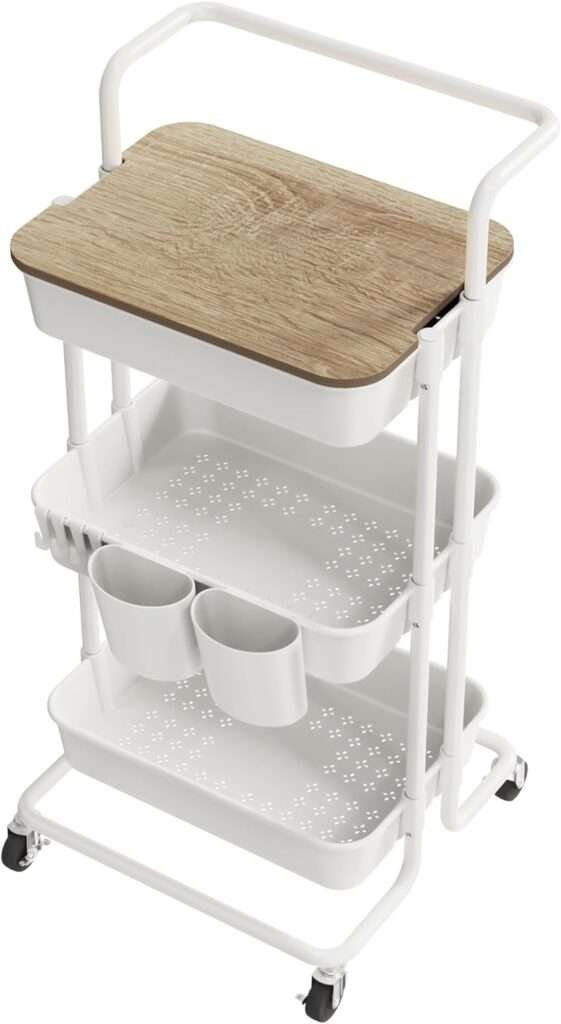 3 tier white utility storage coffee cart
